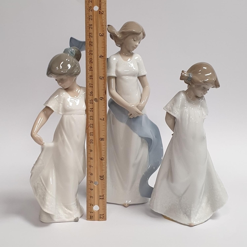 295 - Lot of 3x Nao Porcelain Figures, Girls in White Dresses Tallest 25cm