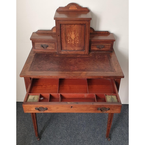 353 - Rosewood Inlaid  Writing Desk and Work Box, H:107 x W:70 x D:49cm