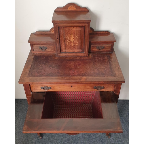 353 - Rosewood Inlaid  Writing Desk and Work Box, H:107 x W:70 x D:49cm