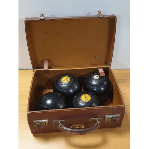 372 - Lawn Bowls in Leather Case