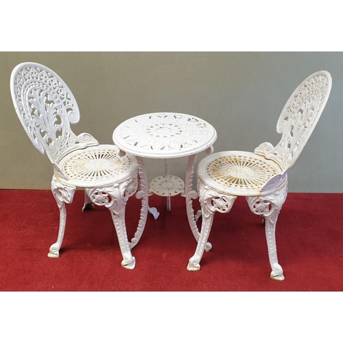 397 - Cast Iron Garden Table (H:56 x D:45cm) and Two Chairs