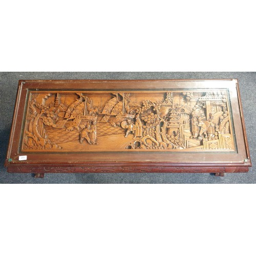 373 - Oriental Style Relief Coffee Table with Glass Top