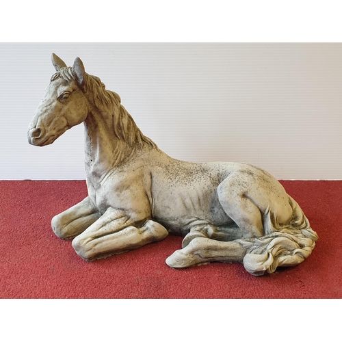 405 - Concrete Seated Horse Ornament, Length 45cm x Height 30cm