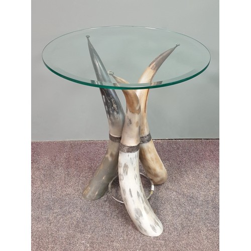 417 - Glass Top Occasional Table, Tusk Effect Base, H:61 x D:51cm