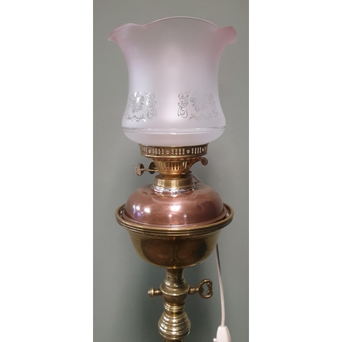 424 - Brass Standard Lamp with Glass Shade, Height 165cm