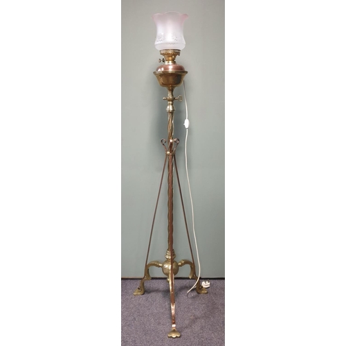 424 - Brass Standard Lamp with Glass Shade, Height 165cm