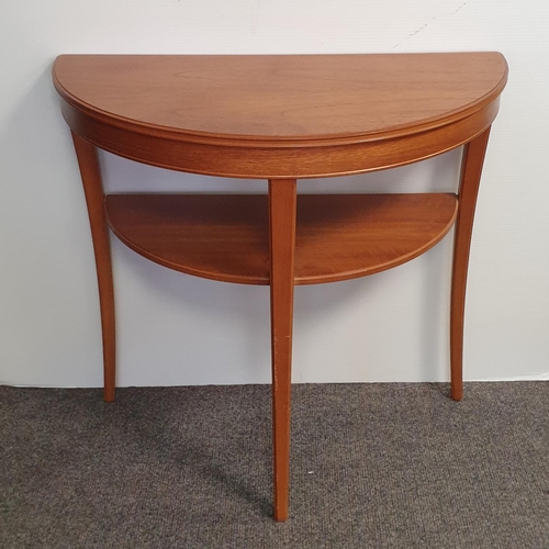 427 - Teak Mid Century Two Tier Half Moon Hall Table, H:72 x W:76 x D:38cm