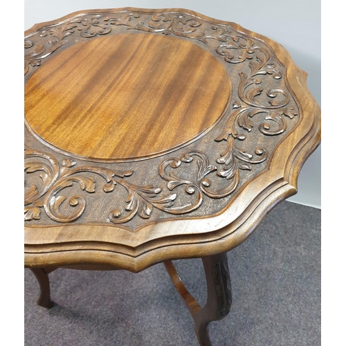 432 - Edwardian Mahogany Carved Occasional Table, H:72 x D:70cm