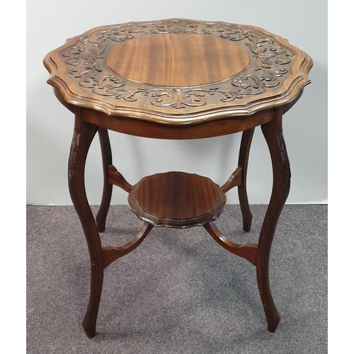 432 - Edwardian Mahogany Carved Occasional Table, H:72 x D:70cm