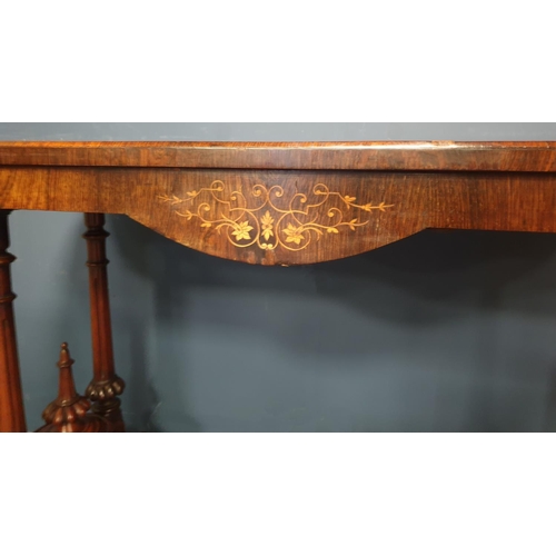 436 - Solid Rosewood Inlaid Victorian Twin Pod Side Table, H:72 x W:112 x D:50cm