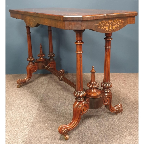 436 - Solid Rosewood Inlaid Victorian Twin Pod Side Table, H:72 x W:112 x D:50cm