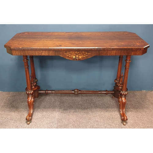 436 - Solid Rosewood Inlaid Victorian Twin Pod Side Table, H:72 x W:112 x D:50cm