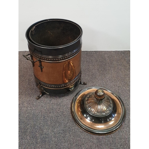 447 - Art Deco Circular Copper Coal Box with Liner, H:50 x D:30cm