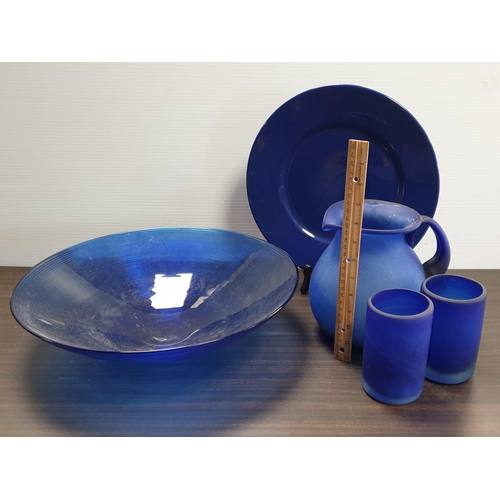 480 - Collection of Blue Glass, Bowl Measures 40cm in Diameter