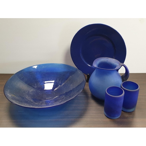 480 - Collection of Blue Glass, Bowl Measures 40cm in Diameter