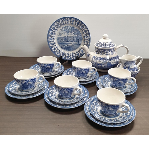 482 - Broadhurst Blue and White Ironstone 1977 Queen's silver Jubilee 21pcs Tea Set