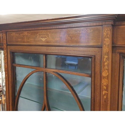 419 - Large Inlaid Bow Front Display Cabinet, H:171 x W:140 x D:37cm