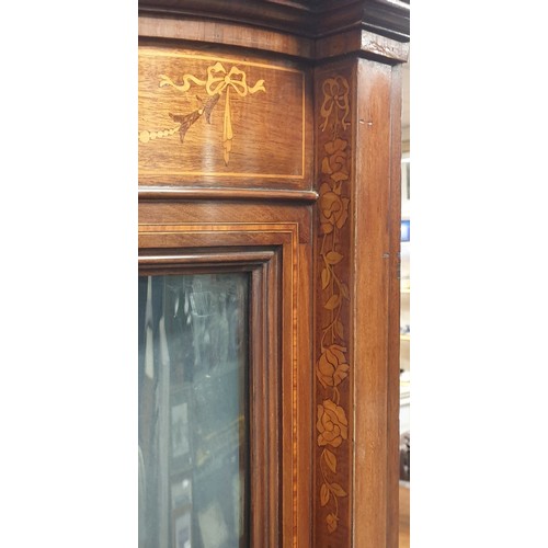 419 - Large Inlaid Bow Front Display Cabinet, H:171 x W:140 x D:37cm