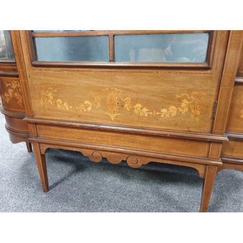 419 - Large Inlaid Bow Front Display Cabinet, H:171 x W:140 x D:37cm