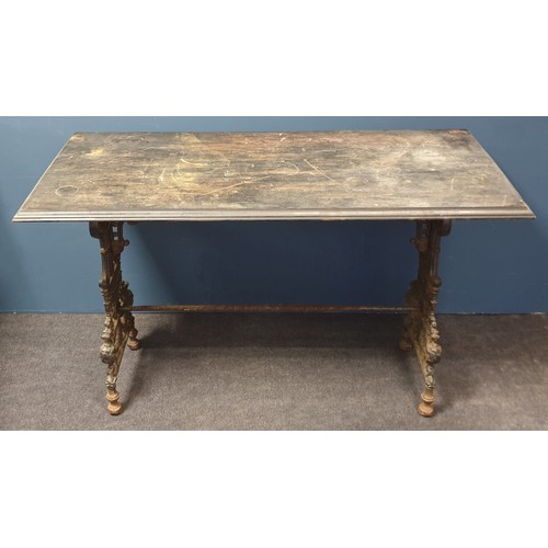 402 - Rectangular Table on Cast Iron Base, 75cm high x 120cm wide x 54cm deep