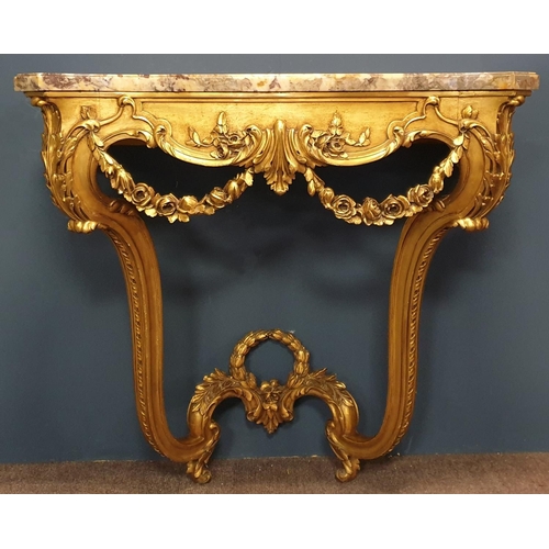 492 - Gilt Console Table with Marble Top, H:90 x W:96 x D:46cm