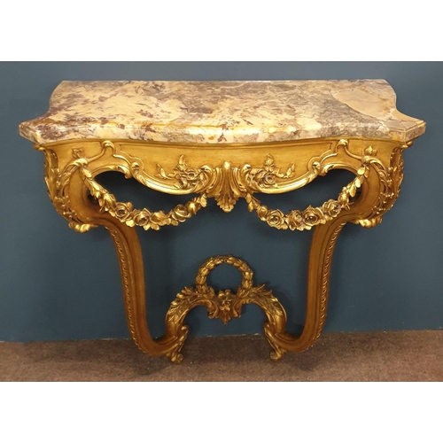 492 - Gilt Console Table with Marble Top, H:90 x W:96 x D:46cm