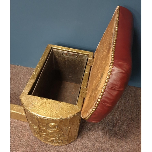 493 - Brass Club Fender with Fitted Coal and Log Boxes, H:38 x W:145 x D:45cm