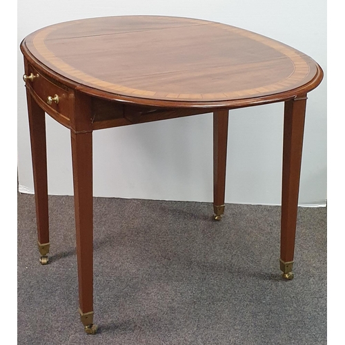 494 - Inlaid Mahogany Satinwood Drop Leaf Table, H:72 x W:76 x D:108cm