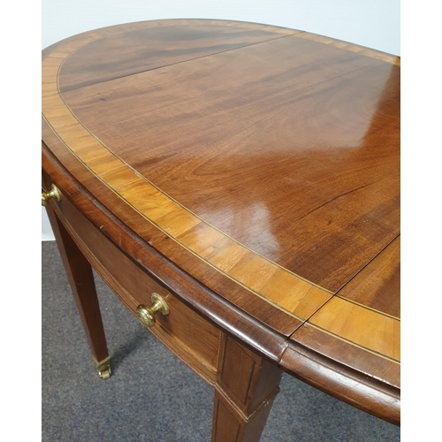 494 - Inlaid Mahogany Satinwood Drop Leaf Table, H:72 x W:76 x D:108cm