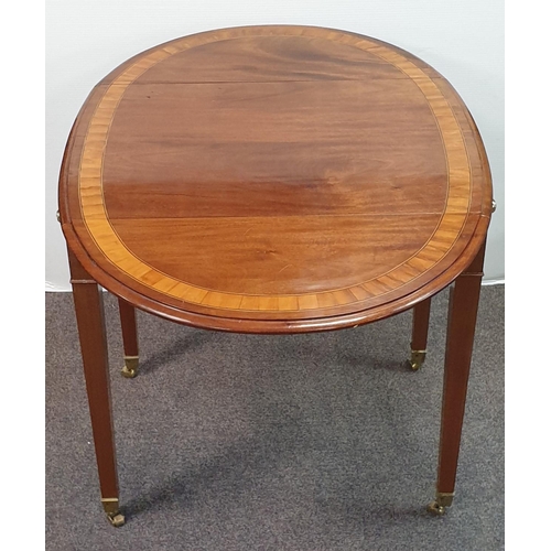 494 - Inlaid Mahogany Satinwood Drop Leaf Table, H:72 x W:76 x D:108cm