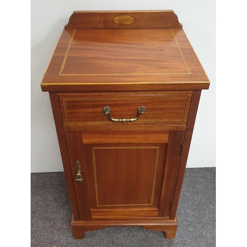 499 - Pair of One Door/One Drawer Inlaid Mahogany Bedside Lockers, H:84 x W:42 x D:35cm