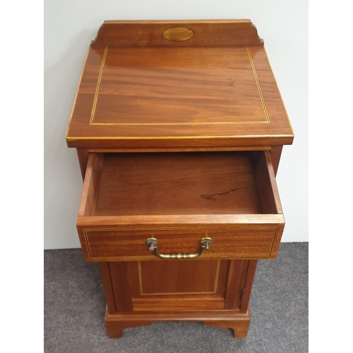 499 - Pair of One Door/One Drawer Inlaid Mahogany Bedside Lockers, H:84 x W:42 x D:35cm