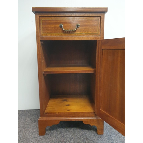 499 - Pair of One Door/One Drawer Inlaid Mahogany Bedside Lockers, H:84 x W:42 x D:35cm