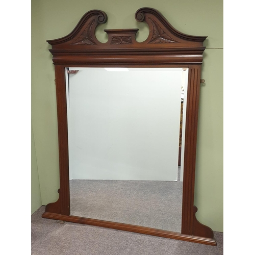 501 - Large Bevelled Edge Edwardian Mahogany Overmantle Mirror, H:147 x W:130cm