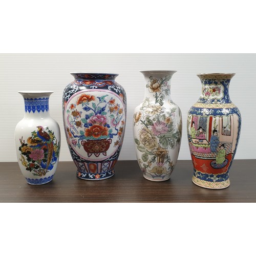 502 - Lot of Four Oriental Porcelain Vases, Tallest Height: 31cm