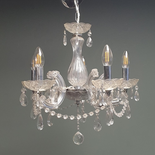 506 - Five Branch Cut Glass Chandelier, H:50 x D:50cm approx