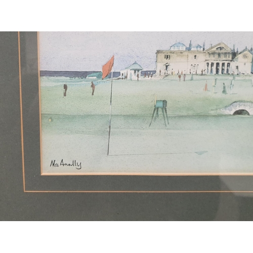 507 - Set of Four Golf Themed Framed Pictures - McAnally. H:34 x W:44cm Watercolours