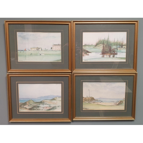 507 - Set of Four Golf Themed Framed Pictures - McAnally. H:34 x W:44cm Watercolours