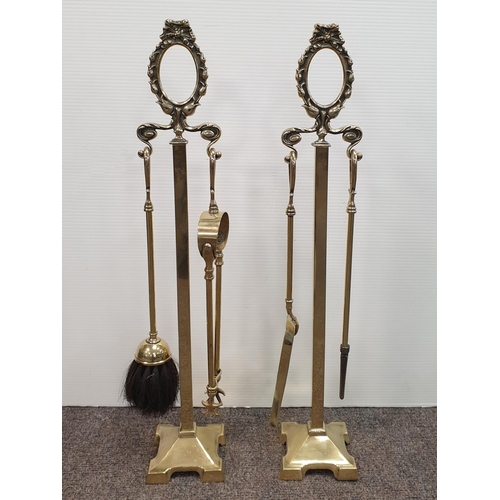 513 - Tall Brass Companion Set on Two Individual Stands, Height 68cm