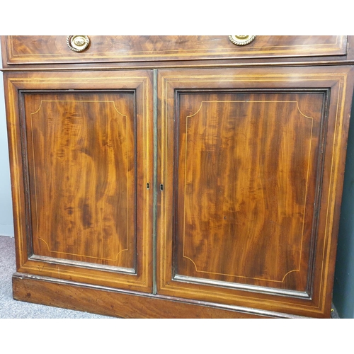 517 - Inlaid Mahogany Bookcase with Four Doors, Two Drawers, Adjustable Shelves. H:215 x W:99 x D:46cm