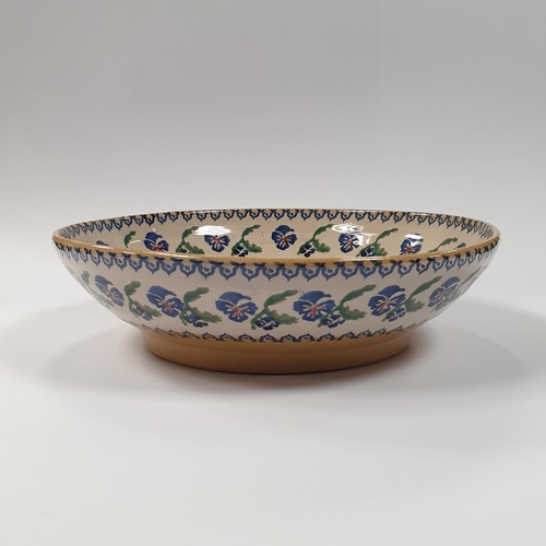 519 - Nicholas Mosse Pottery Bowl, Blue Violets. H:7.5 x D:27.5cm