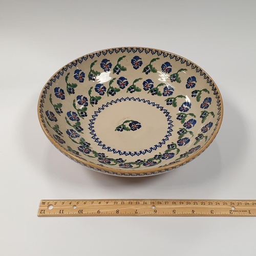 519 - Nicholas Mosse Pottery Bowl, Blue Violets. H:7.5 x D:27.5cm