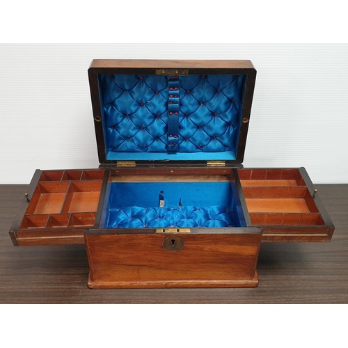 526 - Brass Inlaid Walnut Sewing/Jewellery Box, H:19 x W:33 x D:23xm