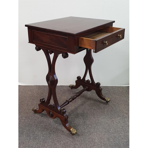 527 - Regency Mahogany Side Pod Table with Single Drawer on Brass Lion Paw Feet, H:75 x W:54 x D:44cm