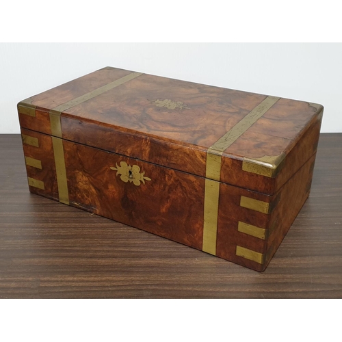 535 - Victorian Brass Bound Writing Box, H:18 x W:45 x D:26cm