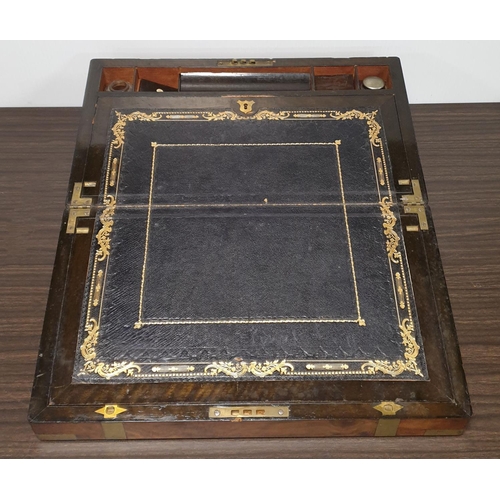 535 - Victorian Brass Bound Writing Box, H:18 x W:45 x D:26cm