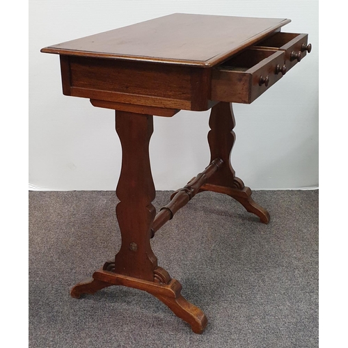 542 - Mahogany Two Drawer Side Pod Table, H:70 x W:75 x D:41cm