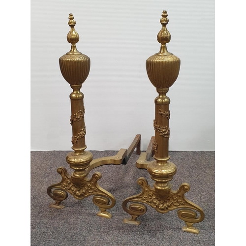 547 - Pair of Large Brass Fire Dogs, H:63 x D:58cm