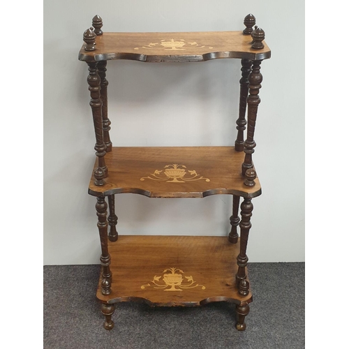 578 - Inlaid Mahogany Three Tiered Whatnot, H:97 x W:49 x D:33cm