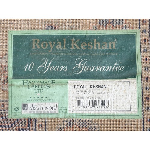 181 - Blue & Cream Ground 100% Wool Rug - Royal Keshan, L:195 x W:140cm